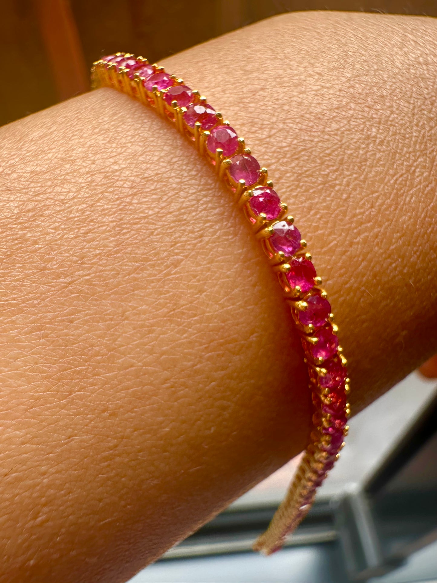 Timeless Unheated  Burmese Ruby (total 9CT) Tennis Bracelet | 20K Solid Gold