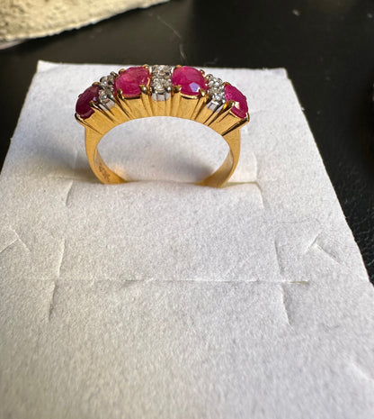 Total 2CT of Natural Unheated Burmese Ruby Dimond Ring in 20K Solid Gold
