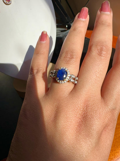 Full 2  Carats of Natural Unheated  Sapphire and natural Diamond Ring in 20K Solid Gold