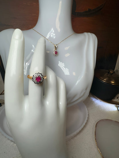 Burmese Unheated Ruby and Natural Diamonds Ring in 20K Solid Gold