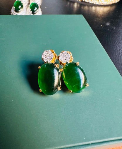 Elegant Earrings in Natural Unheated Burmese Jadeite Jade(Type A) (6.02CT) with Natural Diamonds and 18K Solid Gold.