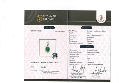 Beautiful Natural Emerald and Natural Diamonds  Pendant and Chain in Solid Gold