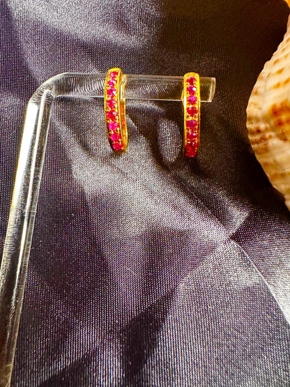 Natural Unheated Burmese Ruby (1.5CT) in 20K Solid Yellow Gold Earrings