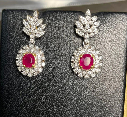 Snow Flakes Modern Design Natural Unheated Burmese Rubies and Natural Diamonds Earrings in 20K solid gold