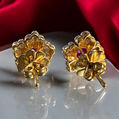 Natural Unheated Burmese Ruby and Diamond with 21K Solid Gold Earring