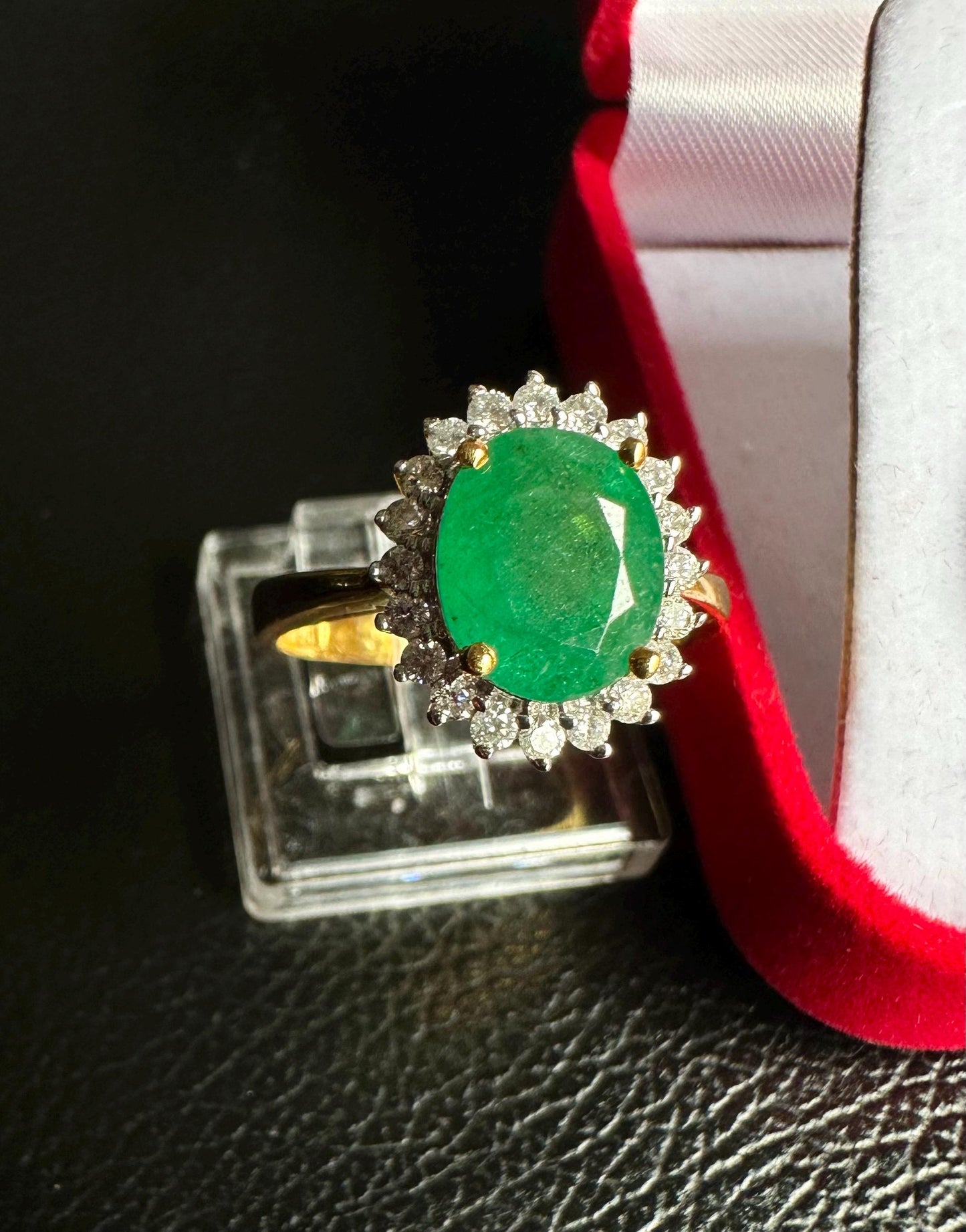 Princess Diana Ring Inspired Natural Emerald in 20K solid gold, with Natural Diamonds