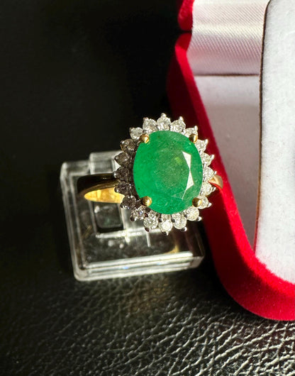 Princess Diana Ring Inspired Natural Emerald in 20K solid gold, with Natural Diamonds