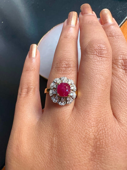 1.67CT Burmese Natural Unheated Ruby and Natural Diamonds Ring in 20K Solid Gold