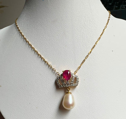 Pendant featuring a combination of Natural Unheated Ruby, South Sea Cultured Pearl and Natural Diamonds in 18K Solid Gold.