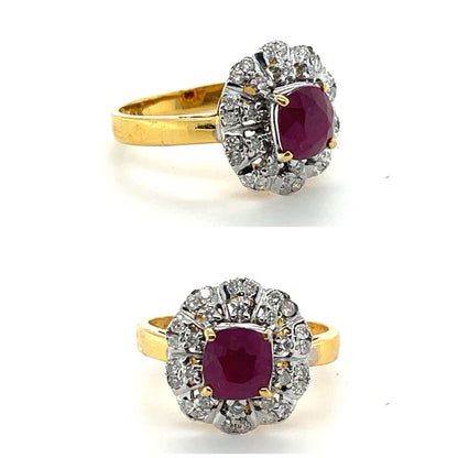 1.67CT Burmese Natural Unheated Ruby and Natural Diamonds Ring in 20K Solid Gold