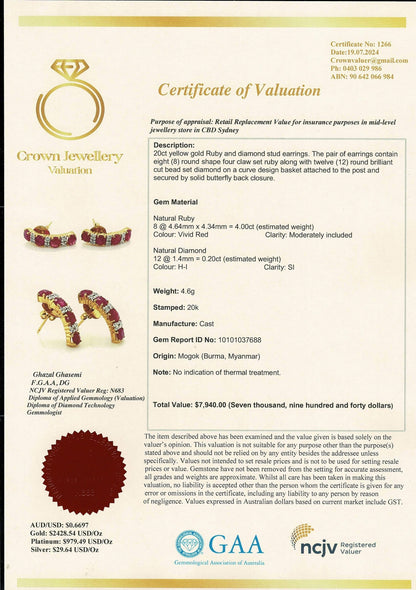 Total 4CT of Natural Unheated Burmese Ruby Dimond Earring & Total 2.50CT of NUB Ruby Diamonds Pendant Set