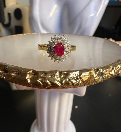 Burmese Natural Unheated Ruby and Natural Diamonds Ring in 20K Solid Gold