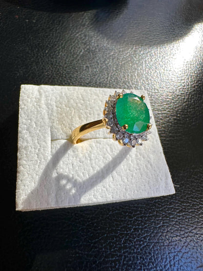 Princess Diana Ring Inspired Natural Emerald in 20K solid gold, with Natural Diamonds