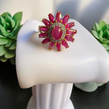 Vintage Sunflower Design Burmese Natural Unheated Ruby (2.65CT) and Diamonds Ring in 20K Solid Gold