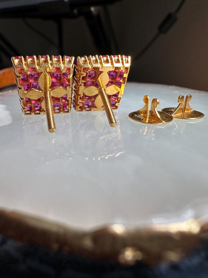 Total  6CT Burmese Natural Unheated Rubies Earrings in 20K Solid  Gold