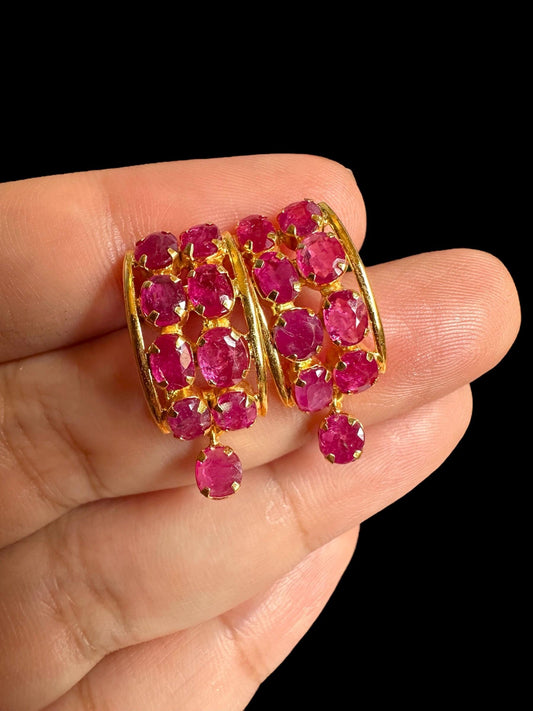 Total  4CT Burmese Natural Unheated Ruby Earrings in 20K Solid  Gold
