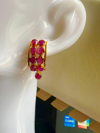 Total  4CT Burmese Natural Unheated Ruby Earrings in 20K Solid  Gold
