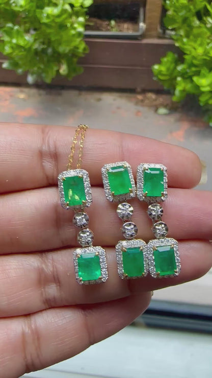 Two-Step Drop Natural Emerald & Diamond Statement Set