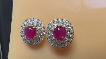 Natural unheated Burmese rubies (3.2CT) and natural diamond drop earrings in 18K solid gold