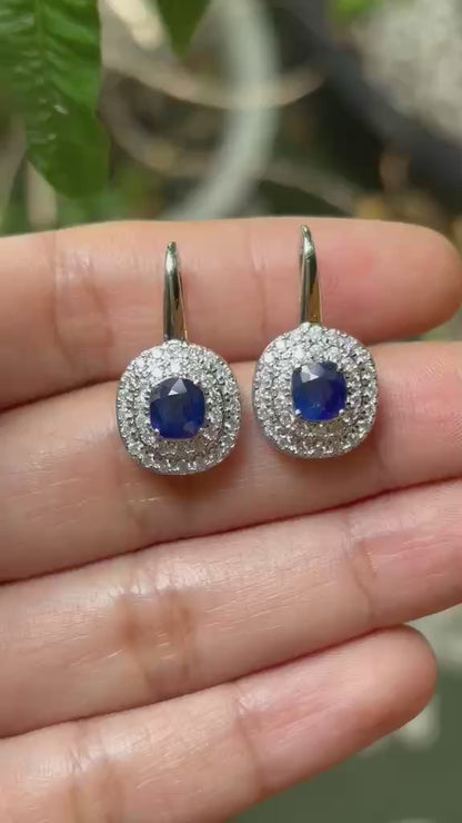 Natural Unheated Burmese Sapphire Earrings and Pendant in Solid Gold