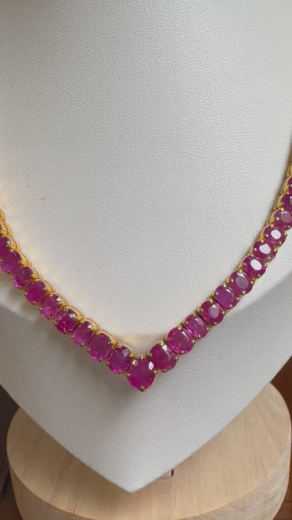 Total 27CT Natural Unheated Burma Ruby necklace/tennis necklace in 20K Gold