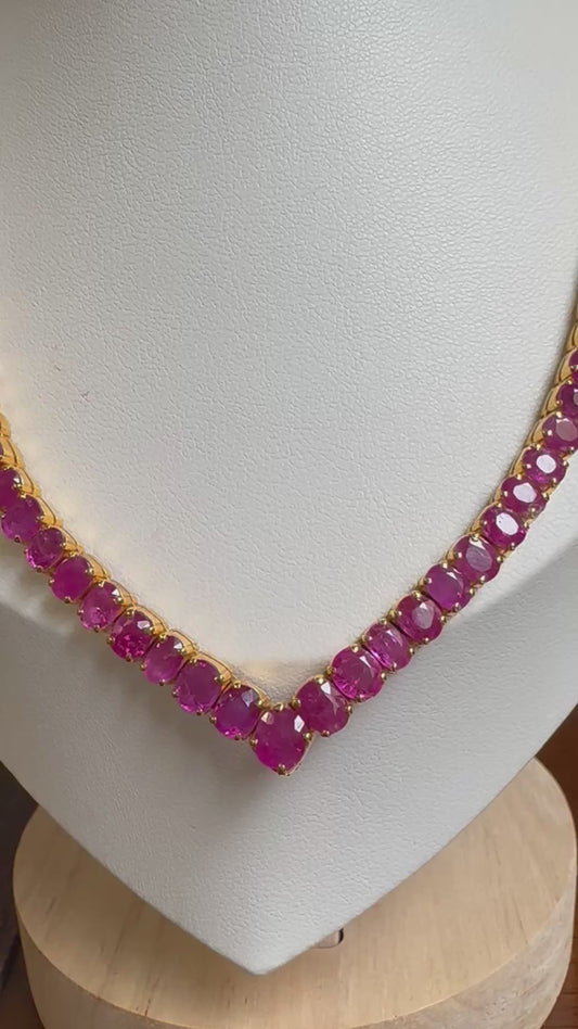 Total 27CT Natural Unheated Burma Ruby necklace/tennis necklace in 20K Gold