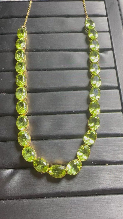 Natural Unheated Burmese Peridot (31.55 CT) Tennis Necklace in 18K Solid Gold