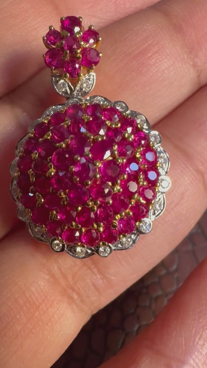 Pigeon Blood-Red Natural Unheated Burmese Ruby & Diamond Pendant in 20K Gold