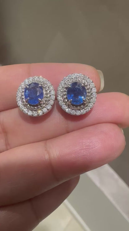 2.20 CT Burmese Natural Unheated Sapphires & Diamond Earring with 18K Solid White Gold