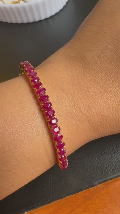 Natural Unheated Burmese Rubies (8.25CT) Bangle in 20K Solid Gold