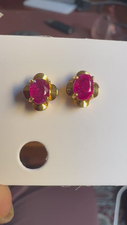 Timeless Nature Unheated Burmese Ruby Earrings Stud– 18K Solid Gold