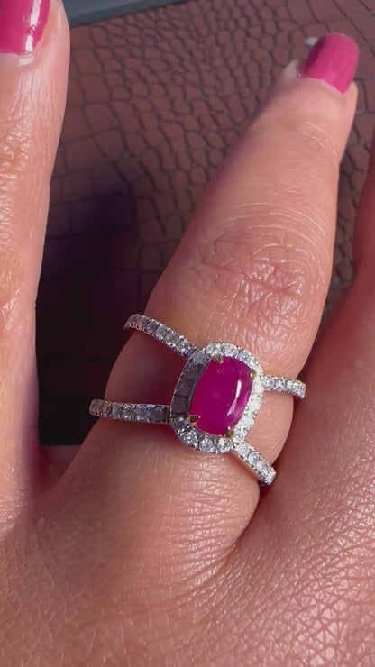 Beautiful Burmese Natural Unheated Ruby (1.0CT) and Natural Diamonds Ring in 20K Solid Gold