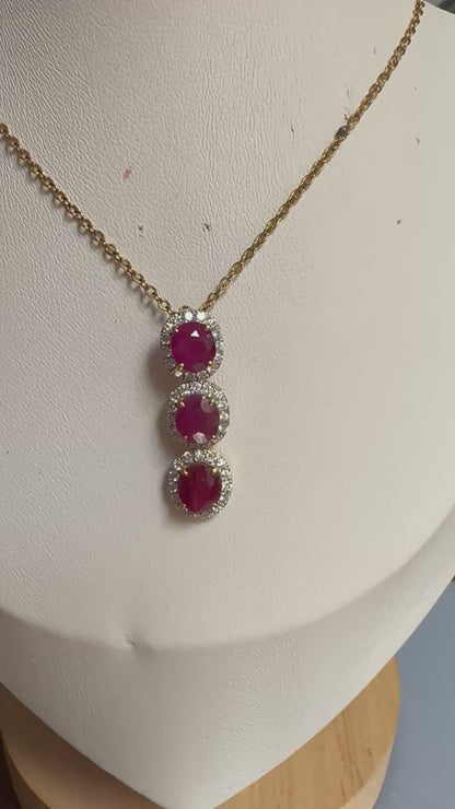 Timeless Natural Unheated Burmese Ruby(35.57CT) Necklace  with Diamonds Drop