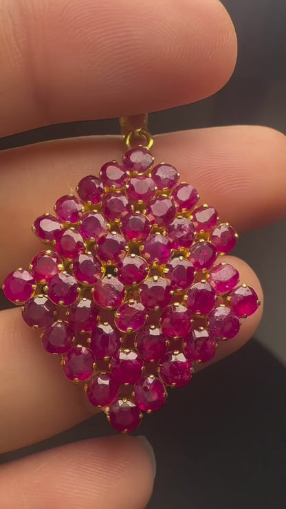 Natural Unheated Mogok Ruby Cluster Pendant | 4.00ct Ruby | 18ct Gold