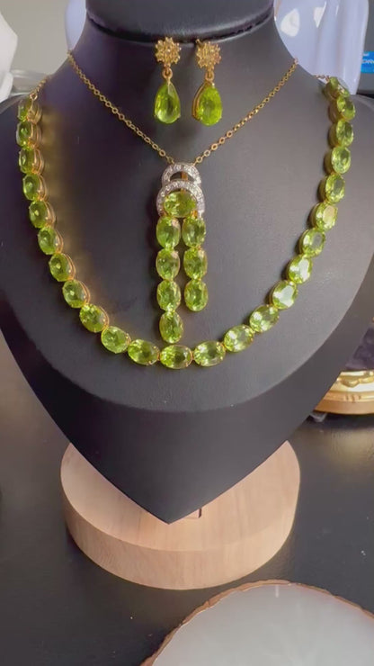 Natural Unheated Burmese Peridot (31.55 CT) Tennis Necklace in 18K Solid Gold