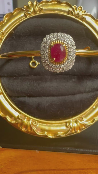 Natural Unheated Burmese Rubies and Natural Diamonds Bangle in 18K Solid Gold