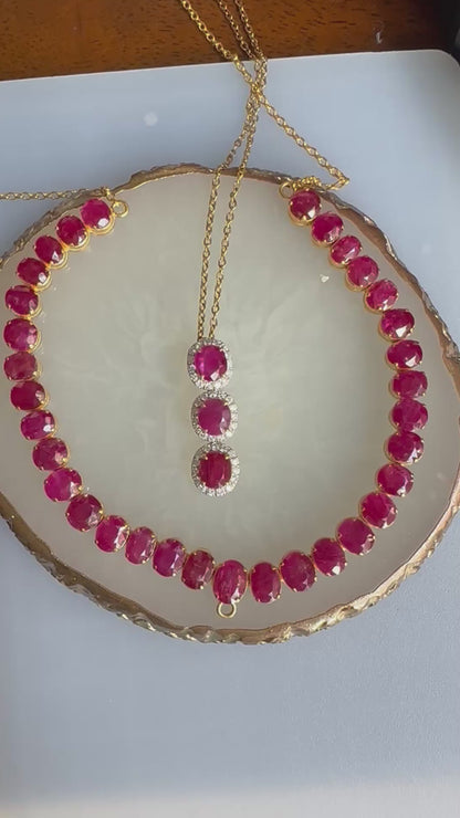 Timeless Natural Unheated Burmese Ruby(35.57CT) Necklace  with Diamonds Drop