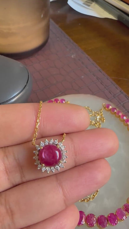 Celestial Ruby – 4.50ct Natural Unheated Mogok Star Ruby (4.5CT) Natural Diamonds & 20K Gold Pendant