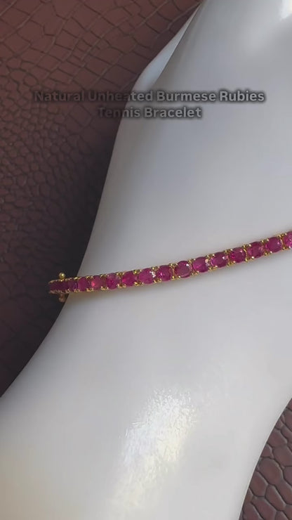 Timeless Unheated  Burmese Ruby (total 9CT) Tennis Bracelet | 20K Solid Gold