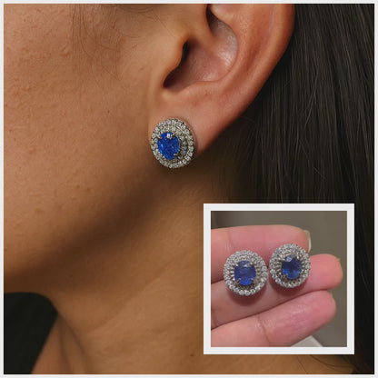 2.20 CT Burmese Natural Unheated Sapphires & Diamond Earring with 18K Solid White Gold