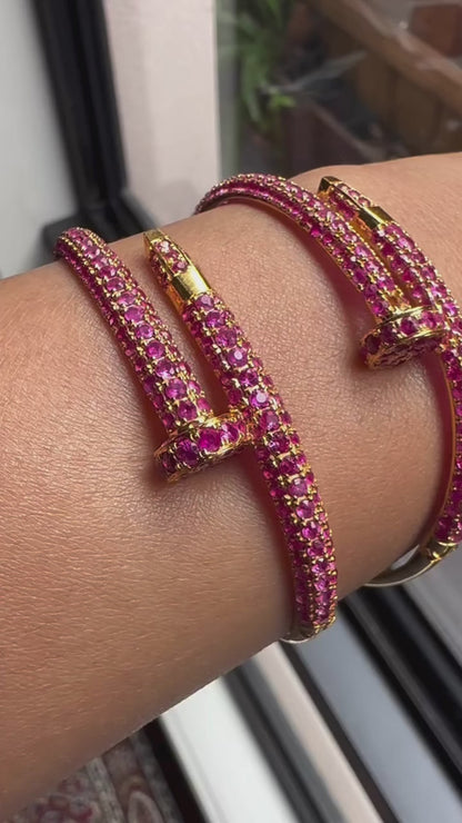 Cartier-Inspired Nail Bangle – Natural Unheated Red Ruby in 20K Solid Gold
