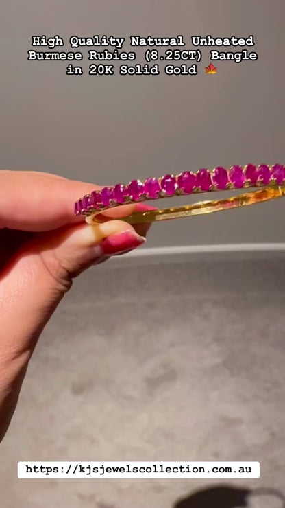 Natural Unheated Burmese Rubies (8.25CT) Bangle in 20K Solid Gold