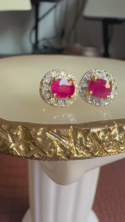 Natural unheated Burmese rubies (1.5CT) and natural diamond earrings in 20K solid gold