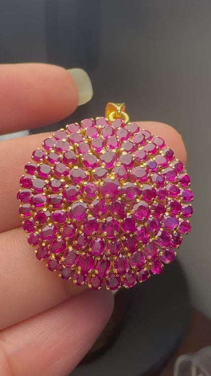 Natural Unheated Burmese Ruby Vintage Cluster Pendant | 18ct Yellow Gold | 12.00ct (100 pieces) Ruby