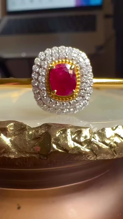 Natural Unheated Burmese Rubies and Natural Diamonds Bangle in 18K Solid Gold