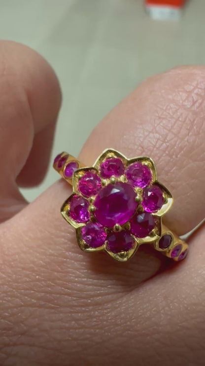 Lotus Blossom Natural Unheated Burmese Ruby (2.5CT) Ring set in 20K Solid Gold.