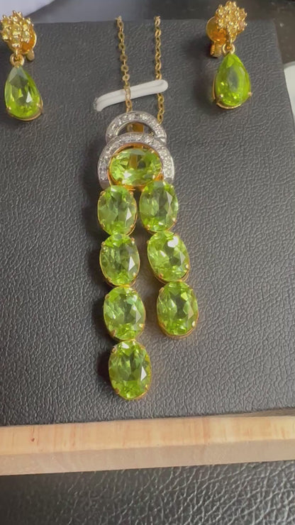 Natural Unheated Burmese Peridot (11 CT) and Natural Diamonds Pendant in 18K Solid Gold