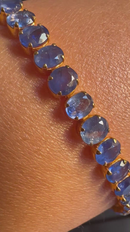 Natural Unheated Burmese Sapphire (12CT) Bracelet in 18K Solid Gold